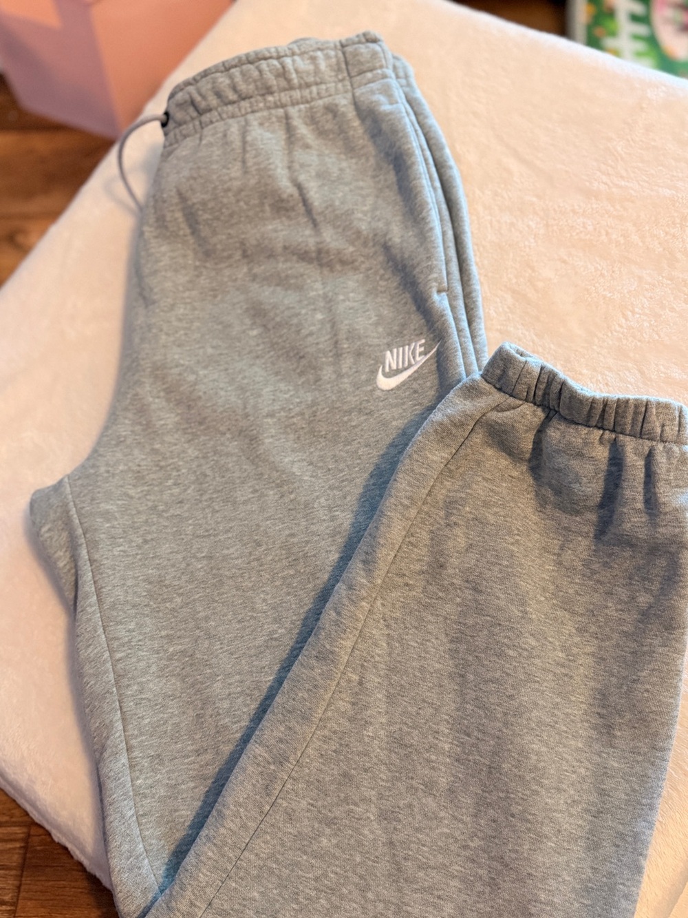 Nike Men's Light Gray Fleece Joggers with White Swoosh